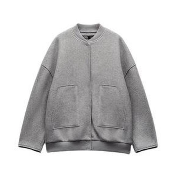 NWOT Zara Long Sleeve Snap Button Oversized Bomber Jacket Gray Women's M Preppy - Picture 1 of 8